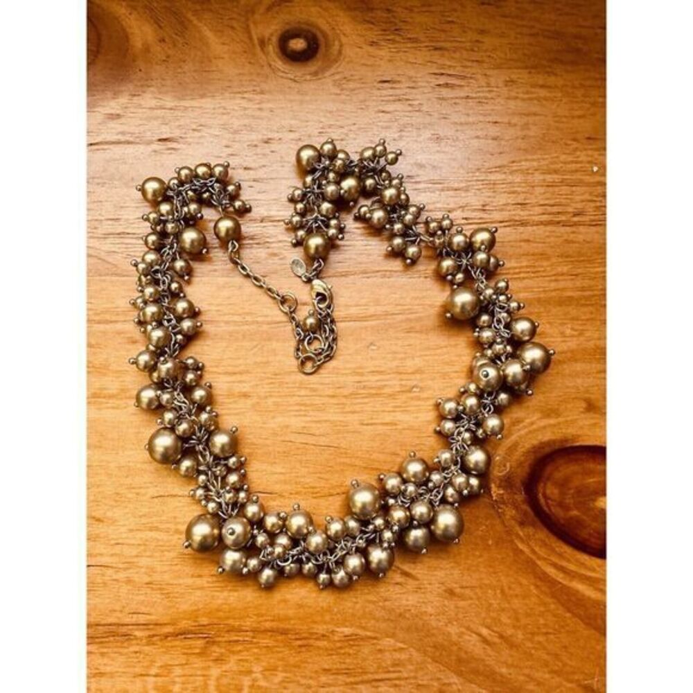 Premier Designs Beaded Necklace Gold/Copper Tone Cluster Dangle 20" Adjustable